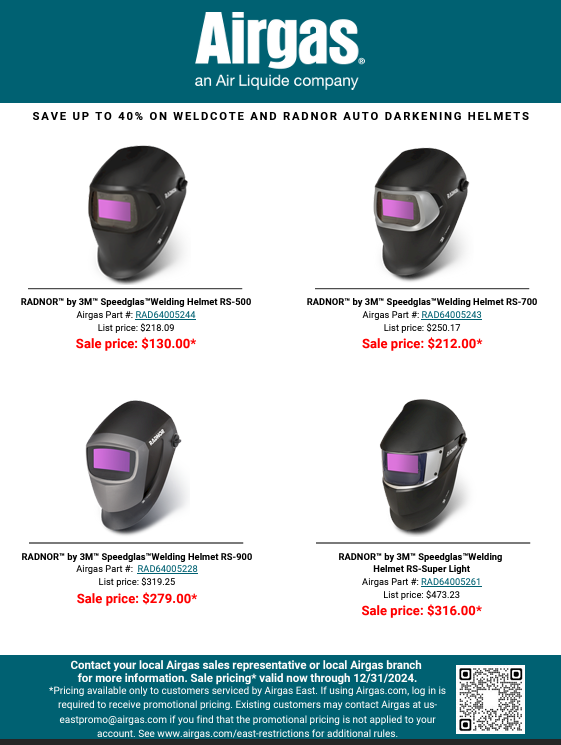 Price Drop on Radnor by 3M Speedglas Welding Helmets!