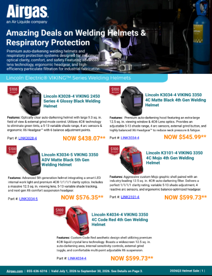 Up to $100 Off Premium Lincoln & Miller Welding Helmets! Stop In & Try 'Em On!