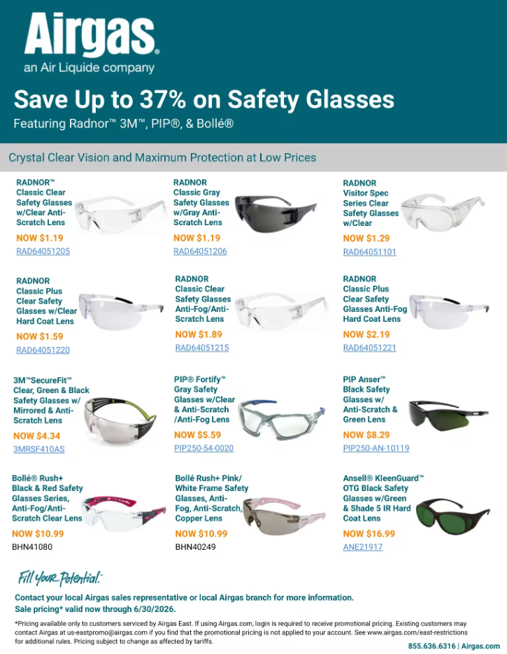 Save up to 37% on select RADNOR, PIP & Bolle Safety Glasses