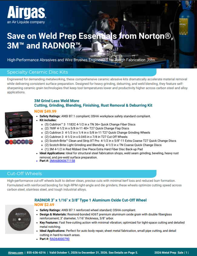 Save on Weld Prep Essentials from Norton®, 3M™ and RADNOR™