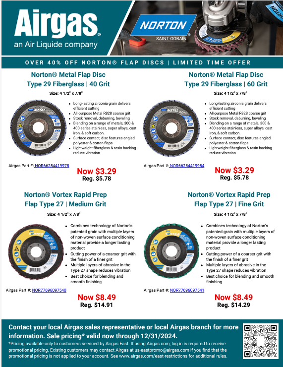 Our Norton Grinding Wheel and Flap Disc sale has been extended!  Save up to 40%