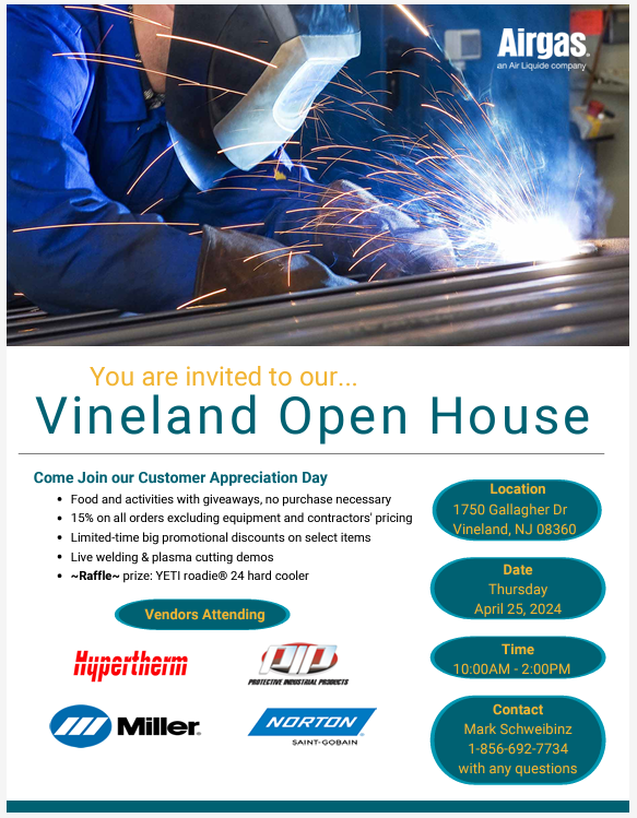 Stop by our Vineland NJ branch on April 25 for our Customer Appreciation Day!  Big discounts, live demos, food, prizes and more!