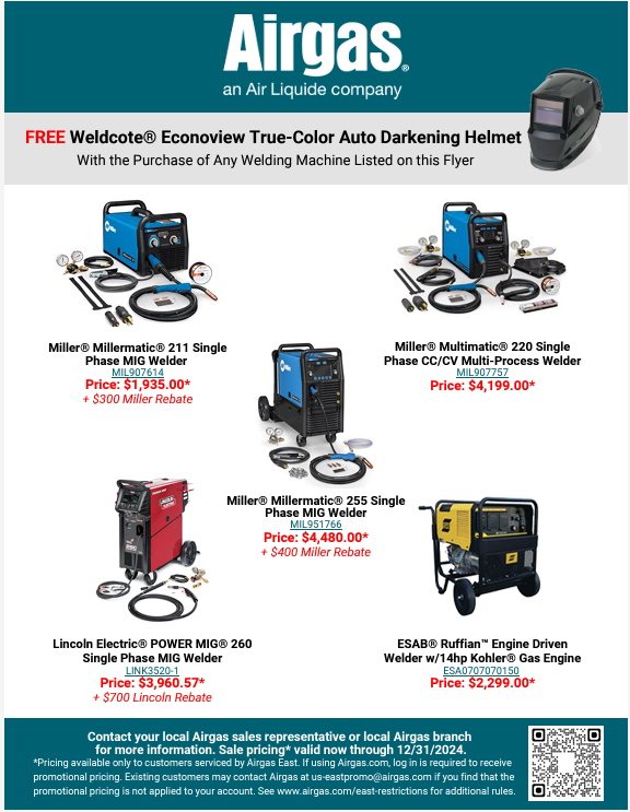 Spark Your Savings:  Free Helmet + Manufacturer Rebates with Welder Purchase!