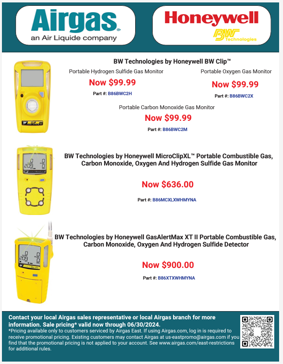 $99 BW Clip Gas Monitors, plus deals on Honeywell Fall Protection!
