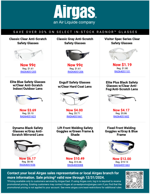 Clear Vision, Unbeatable Protection:  Up to 30% Off Safety Glasses + $0.99 Specials!