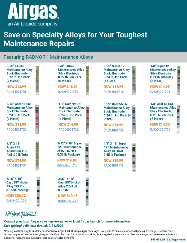 Save on Specialty Alloys for Your Toughest Maintenance Repairs